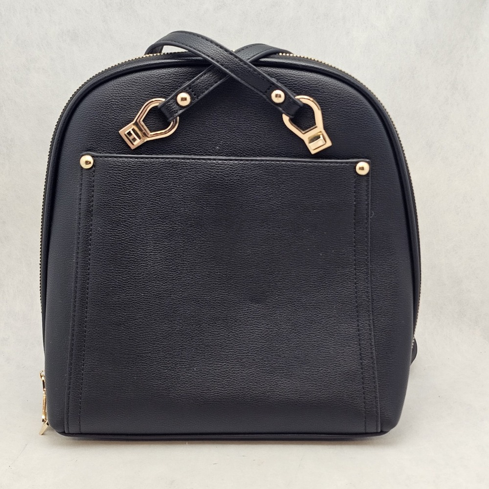 NWOT Miztique Daisy Convertible Backpack Purse Black Vegan Leather Gold Hardware